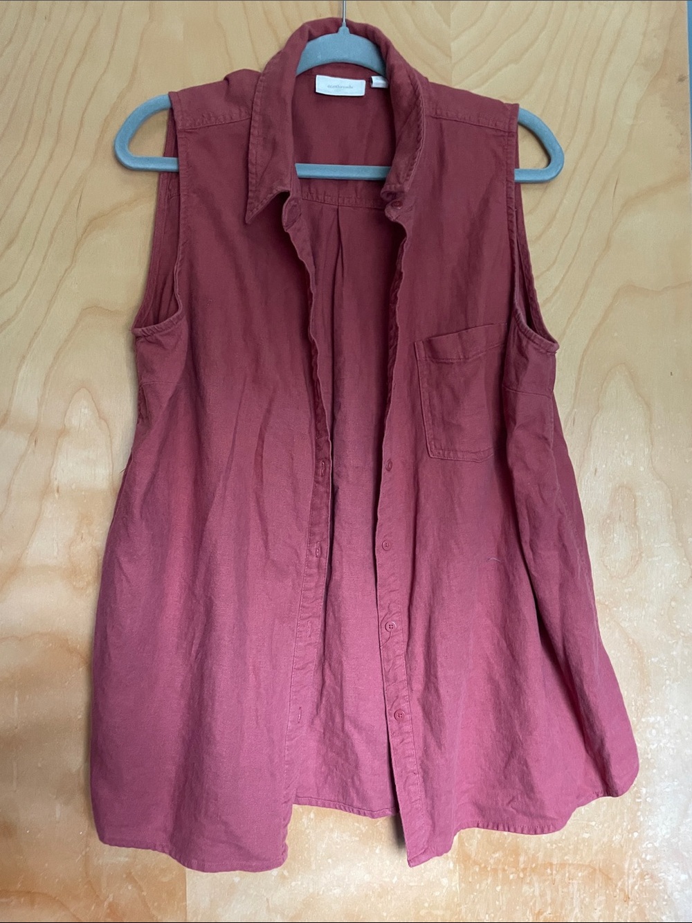 Sleeveless Button-Down Top in Rust Red by Ecothreads